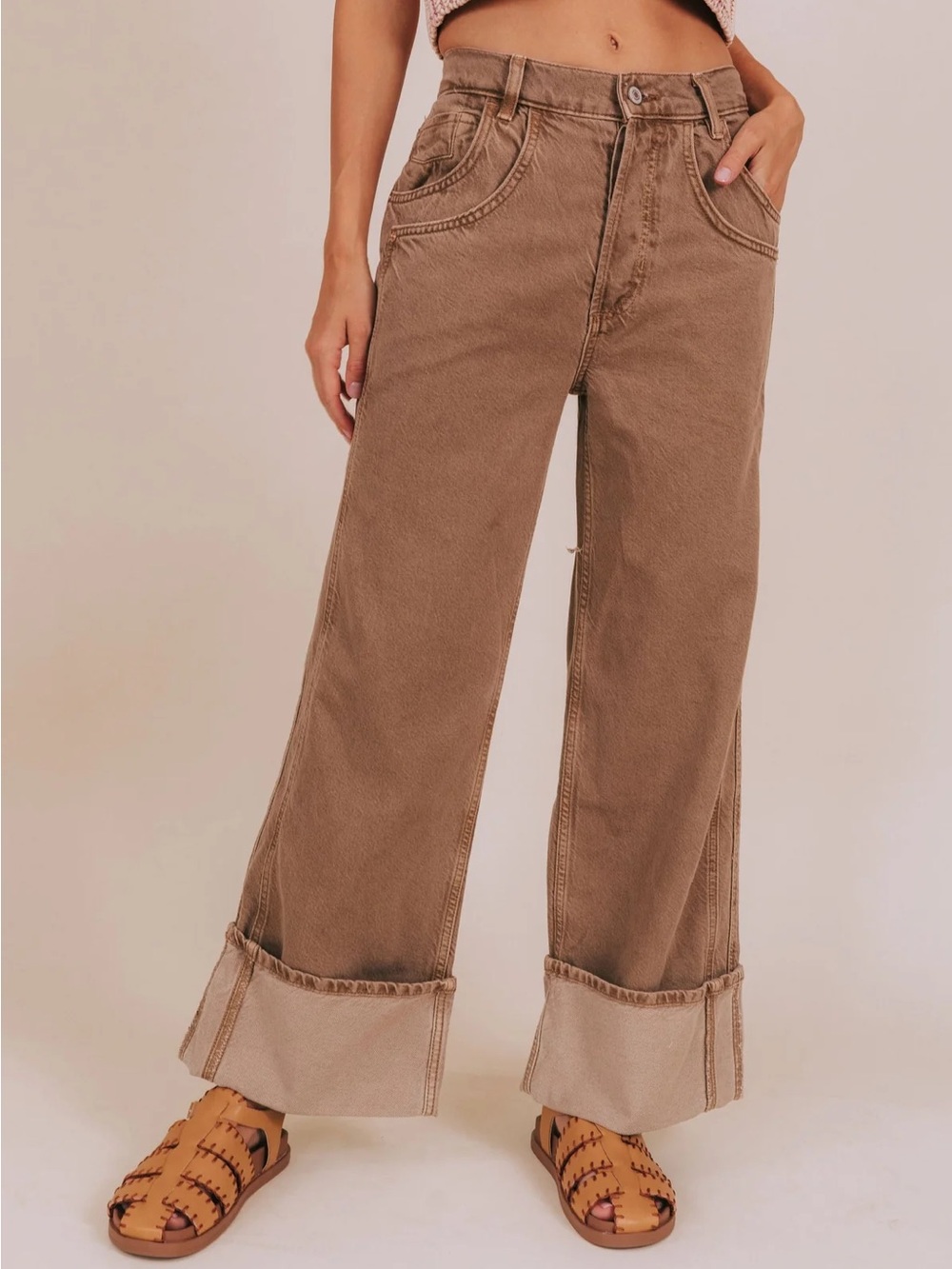 Free People We The Free Final Countdown Cuffed Wide Leg Jeans - Tumbleweed 29